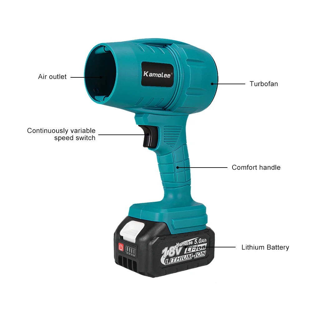 Kamolee 200 m/s Turbo-Jet-Lüfter, 2000 W, kabelloses elektrisches Luftgebläse, heftiges Hand-Elektrowerkzeug für 18-V-Akku von Makita