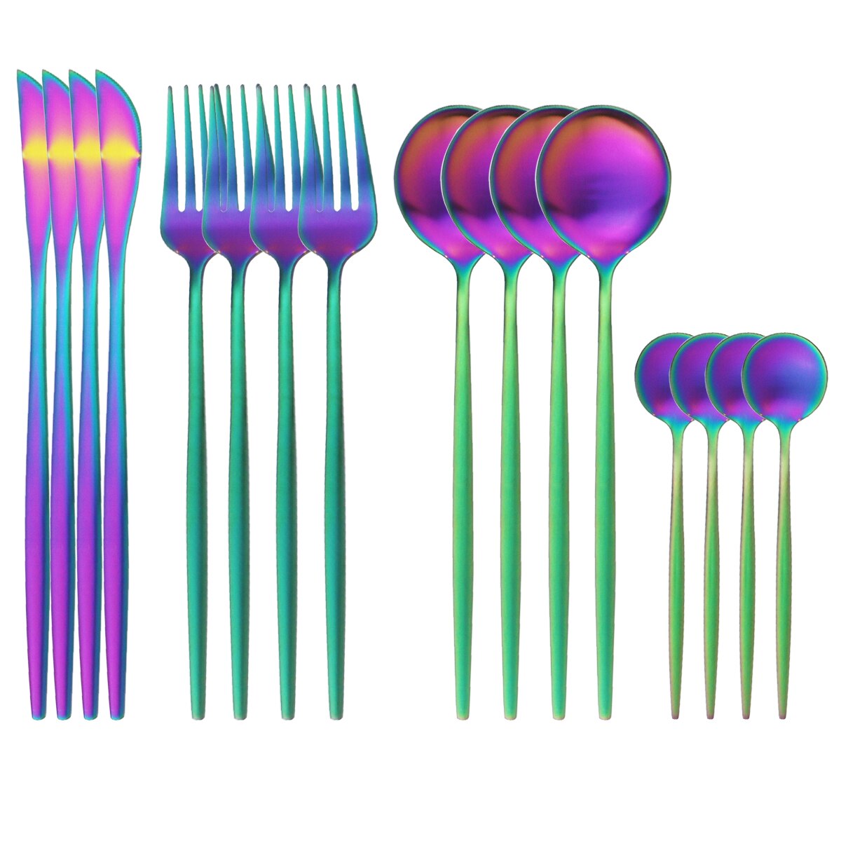 4Set/16Pcs Red Gold Dinnerware Cutlery Set Western Knives Fork Tea Spoon Dinner Tableware Stainless Steel Kitchen Silverware Set: Rainbow