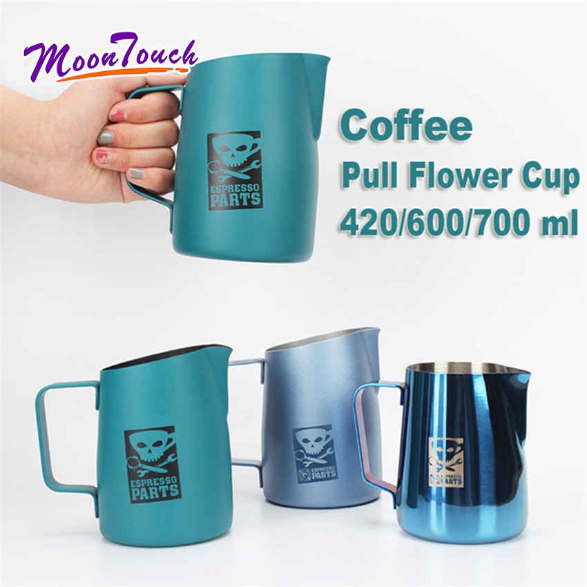 Rvs Espresso Koffie Pitcher Melk Opschuimen Jug Barista Latte Cafe Cilinder Schuine Mond Pull Bloem Cup Tip Mond