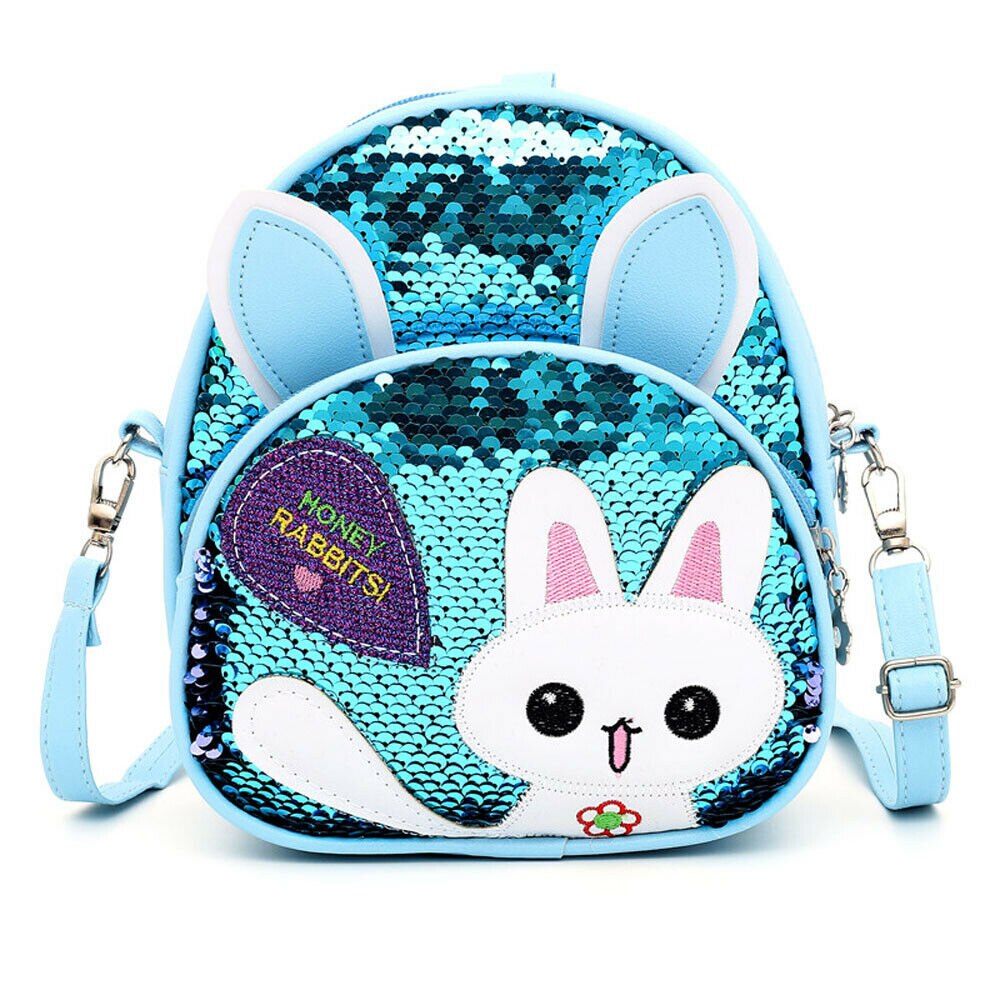 Børn piger kat pailletter skoletaske baby tilbehør bling bling dejlige børn baby rygsæk 3d tegneserietaske: Blå