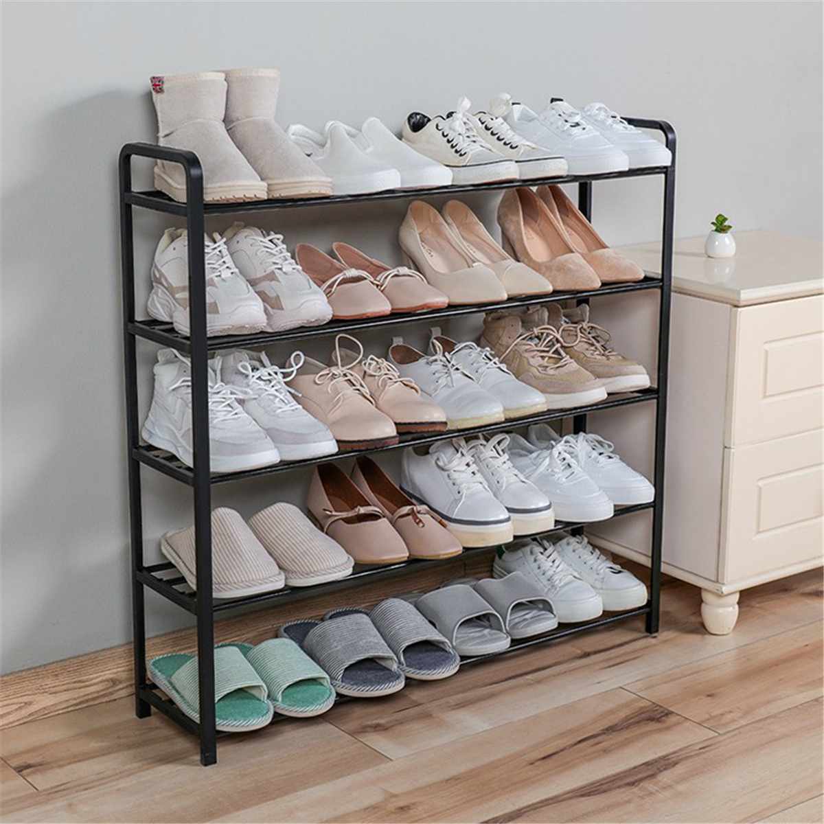 4/5 Tiers Schoenenrek Stalen Pijp Afneembare Stofdicht Schoenenrek Organizer Schoenen Ruimtebesparend Stand Kast Plank