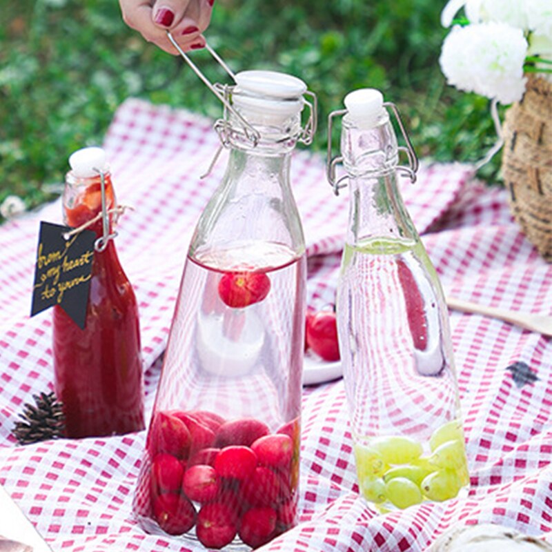Garrafa de vinho de vidro, garrafas de armazenamento de mel de limão, latas seladas vazias, jarra de fermentação de leite, frasco portátil para vinho de frutas para bar