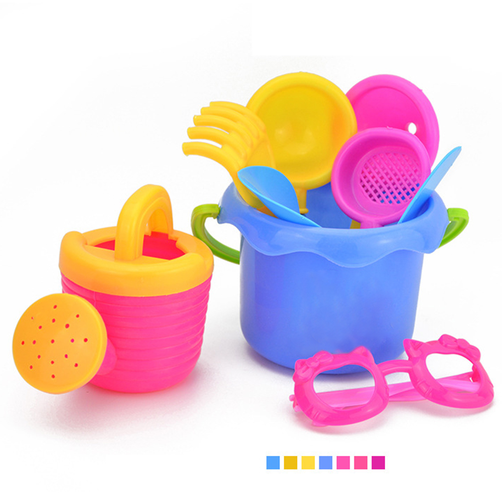 9pcs/Set Kettle Colorful Water Simulation Seaside Shovel Sand Play Plastic Glasses Bucket Beach Funnel Toy Set Random Color