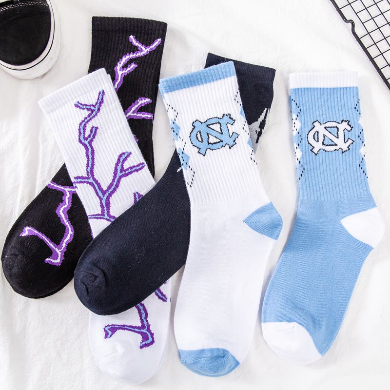 Women Socks Harajuku Blitz Hip-hop Cotton Novelty Socks Couple Streetwear Black White Blue Japanese