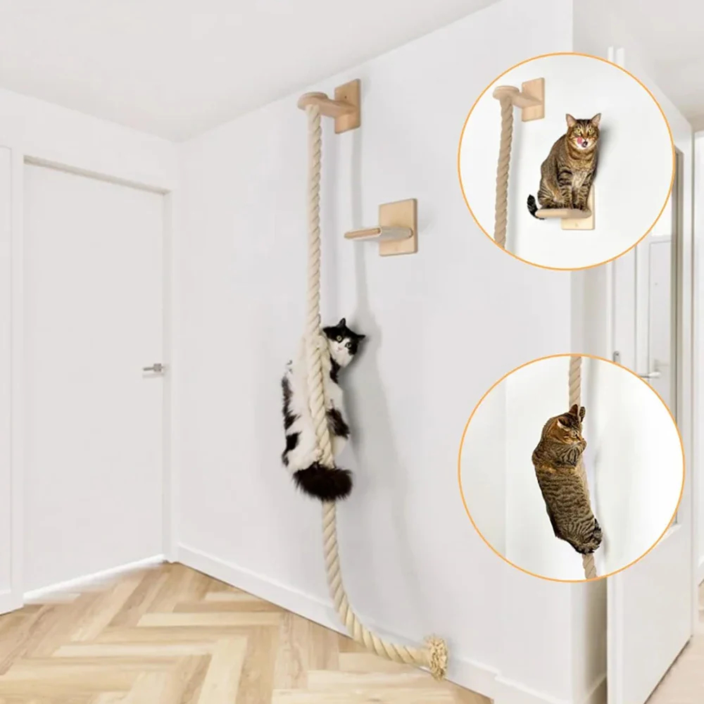 An der Wand montiertes Katzenkratzseil, Jute-Katzen-Kletterregale, springende Plattform und Pedal für Katzen, schlafende Katzenmöbel, Haustierspielzeug