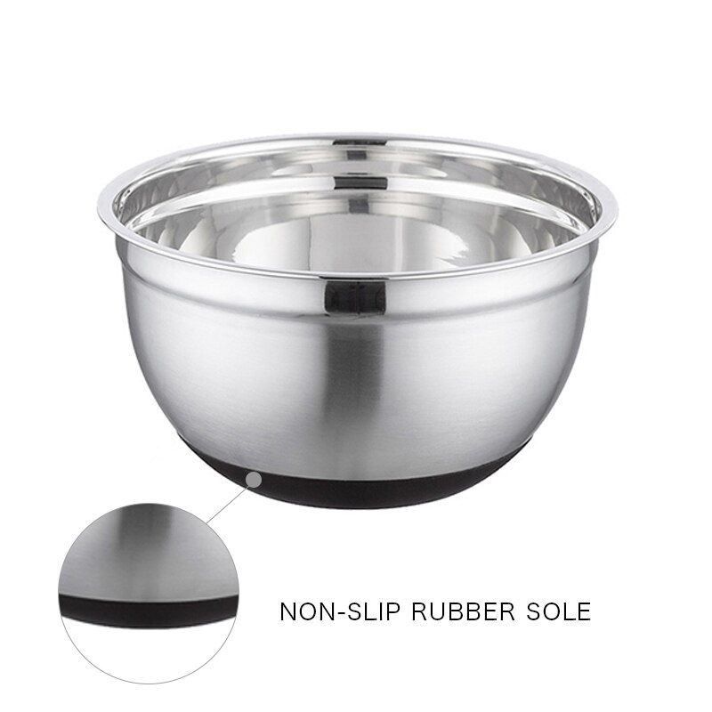 Rvs Mengkom Ergonomische Antislip Siliconen Onderkant Ei Mixer Salade Mixer Kommen Voedsel Opslag Keuken Koken Gereedschap: 28cm