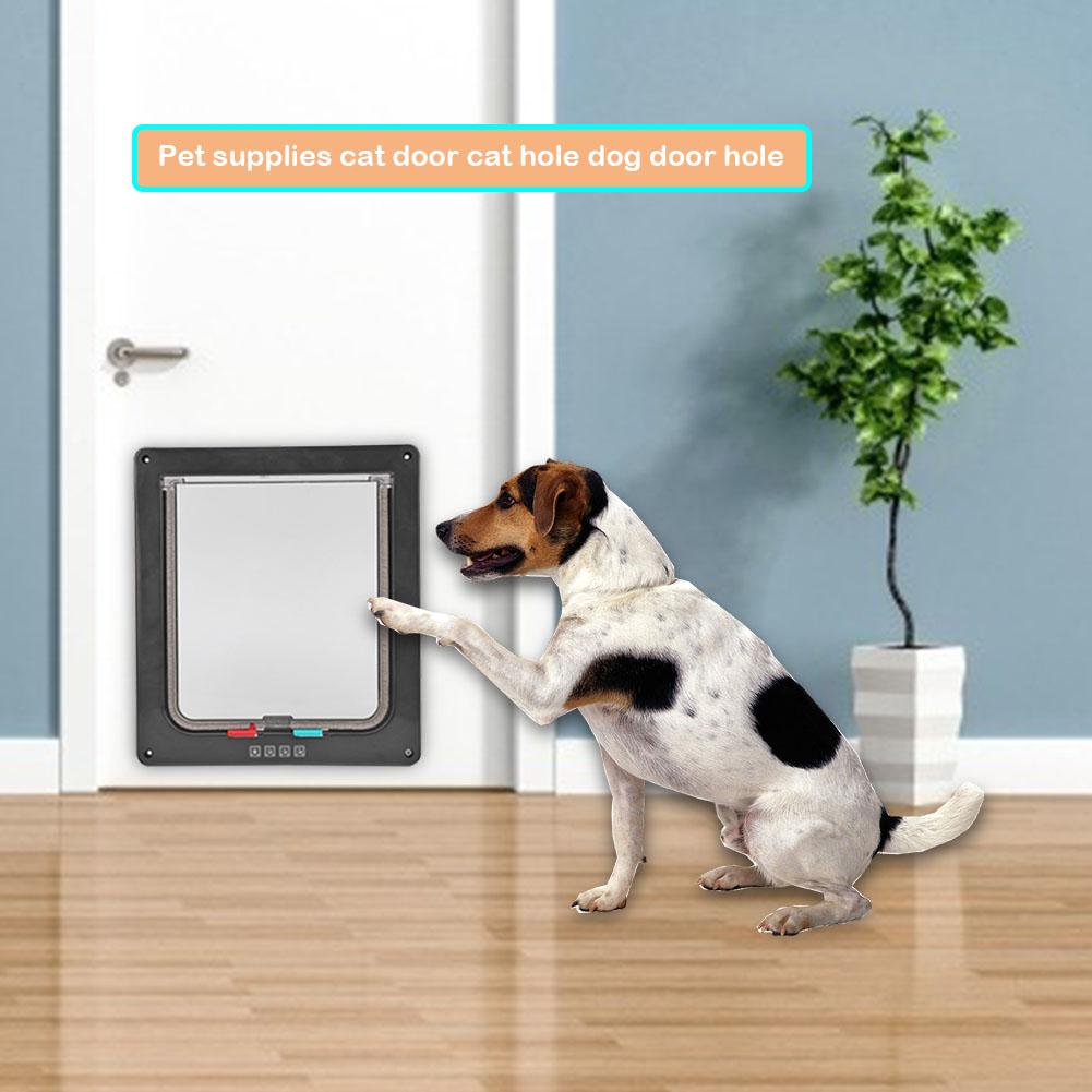 Lockable Pets Plastic Gate Doors 4 Way Dog Cat Security Flap Kitten Puppy Interactive Door for Household Cat Dog Decor