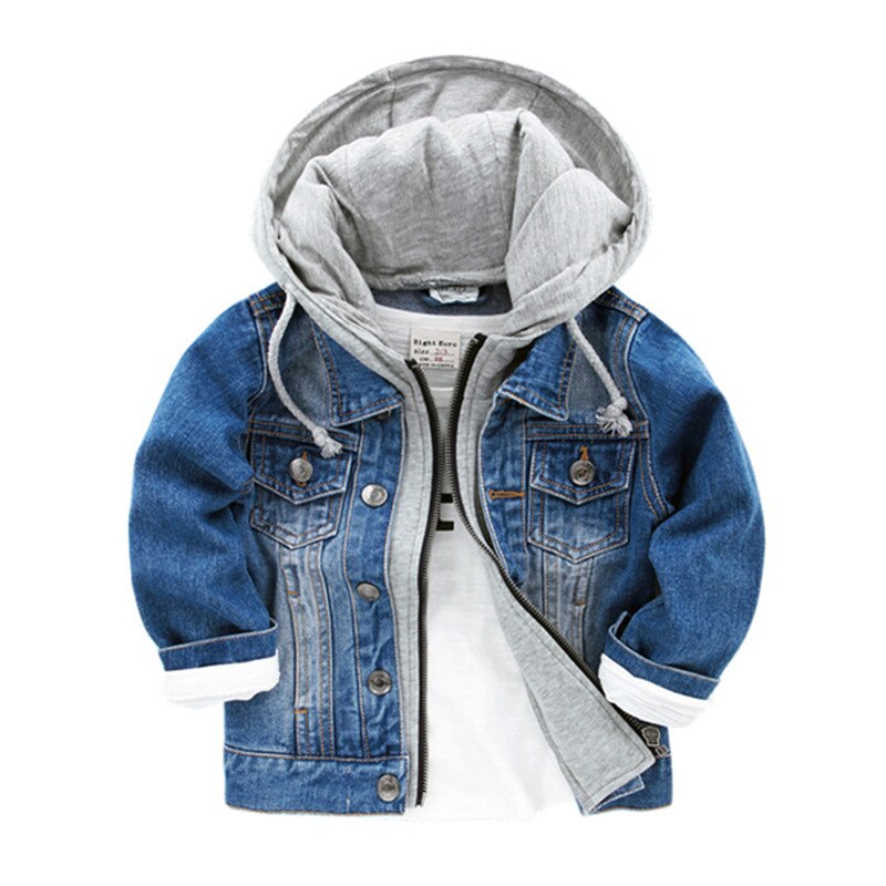 For 2-8years boys hooded jean jackets autumn denim jackets children patchwork casual windbreaker coat for boys