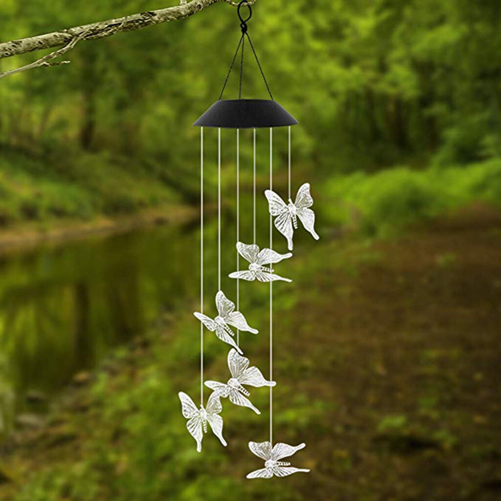 Solar Wind Chime Licht Transparante Vlinder LED Zonne-energie Vlinder Windgong Licht Huis Tuin Opknoping Lamp Decor