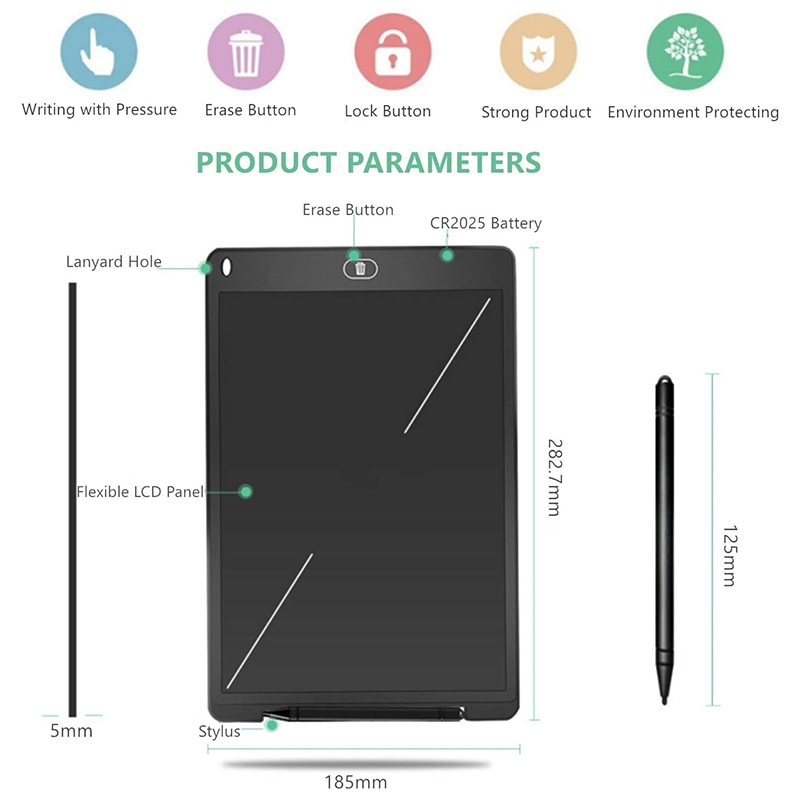 LCD Writing Tablet 12 Inch Colorful Screen Doodle Board Erasable Reusable Drawing Pads Learning Birthday For Kids