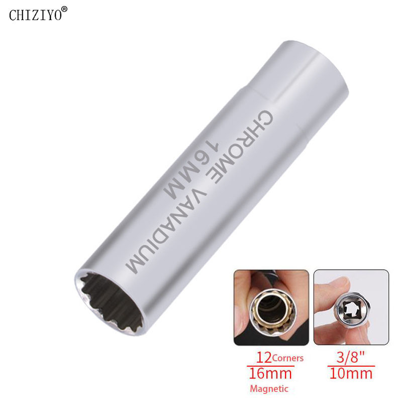 Clé universelle pour bougie d'allumage, 3/8 magnétique, 12 angles, paroi fine pour 14mm 16mm, retrait de bougie d'allumage, outil de réparation automobile: Black