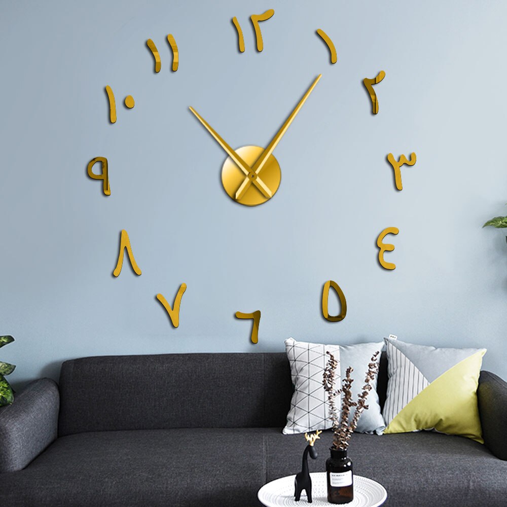 Retro Arabic Numerals DIY Large Wall Clock Arabic Numbers Acrylic Mirror Surface Stickers Frameless Giant Wall Watch Home Decor