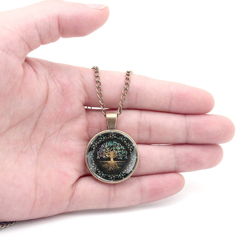 Klassieke levensboom hand van vriendschap bronzen glazen koepel ketting mannen vrouwen hanger sieraden