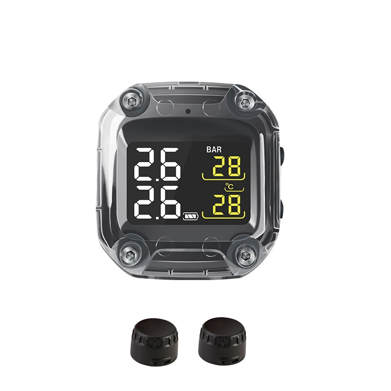 M3-C Drahtlose Motorrad TPMS Echt Reifen Druck Überwachung System Externe Universal- 2 Externe Interne Sensoren LCD Anzeige: Externe schwarz