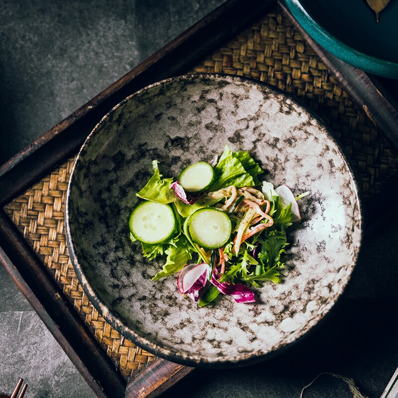 Japanese Art White Thick Edge Ceramic Western Steak Plate Restaurant Hotel High-end Tableware Household 8-inch Salad Sushi Plate