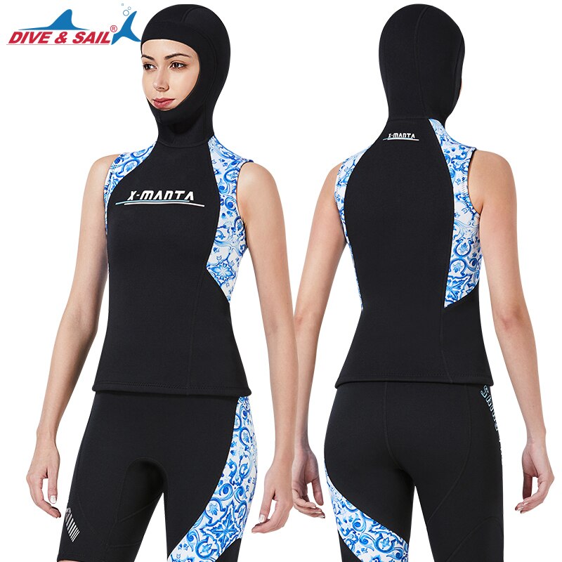 Wetsuit Vest with Hood 3mm Thermal Neoprene Wet Suits Sleeveless Top Diving Surfing Jacket Hooded for Women Men No Zip