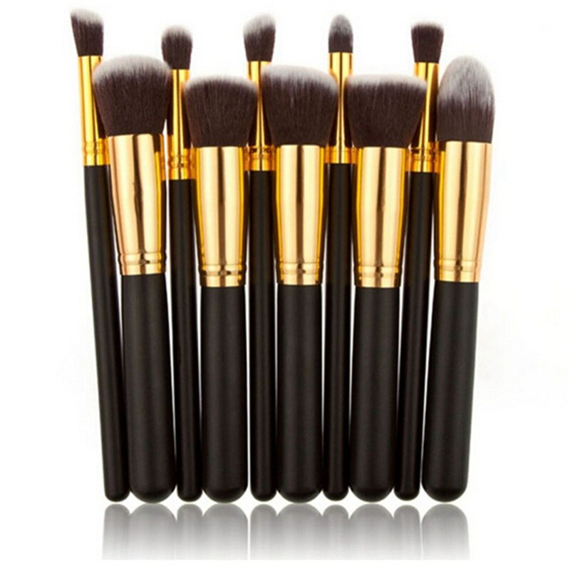 10 stk makeup børster sæt pincel maquiagem cosmetics maquillaje makeup værktøj pudder øjenskygge kosmetik sæt sort guld