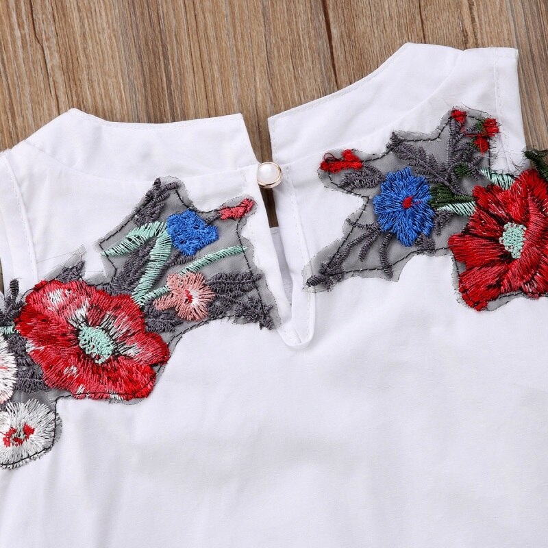 Toddler Infant Baby Girls Lace Backless Shirt Clothes Baby Girl Flower O-Neck Shirt White