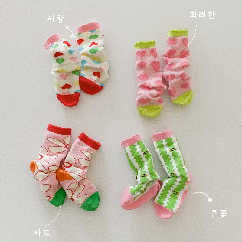2022 nuovi calzini per bambini di moda coreana 4 paia/lotto primavera Cartoon fiori neonate calzini per 1-8 anni bambini