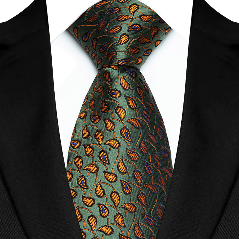 Cravate de luxe pour hommes, 8CM, rayures de couleur verte, motif Floral, solide, pour marié, tissée en Jacquard, pour fête d'affaires et de mariage