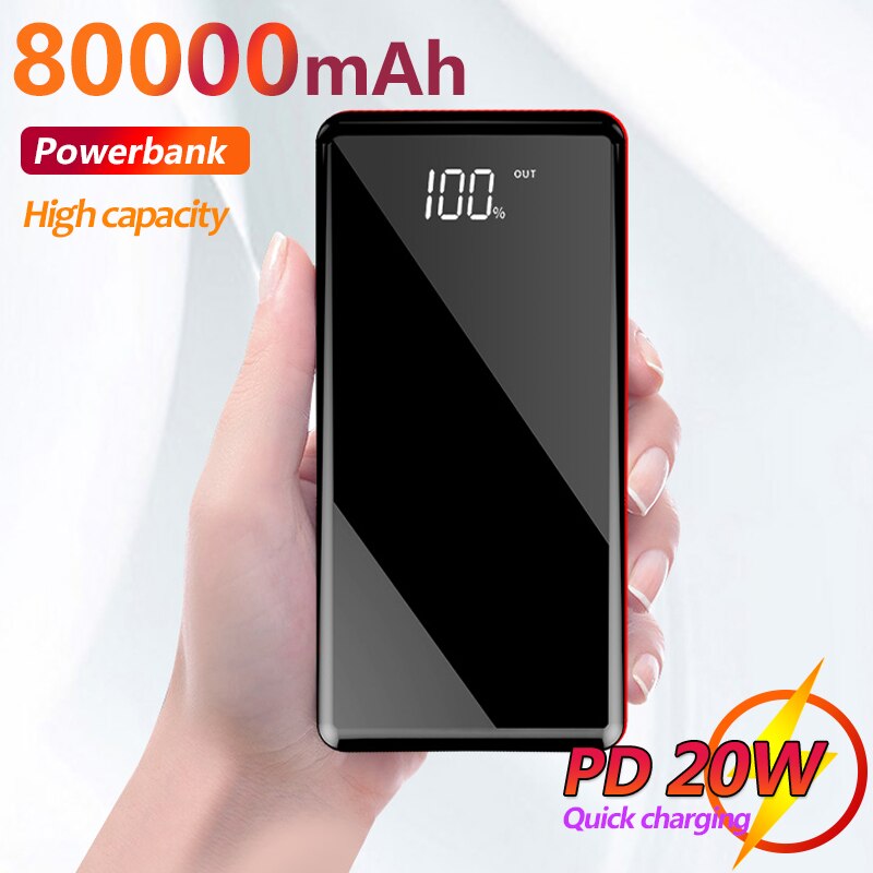 80000mah portátil com display digital led banco de energia móvel para xiaomi samsung iphone 4 usb carregador de bateria externa