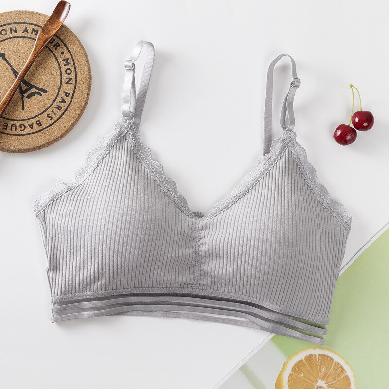 Unge piger træning bh bomuld blonder strikning teenage piger undertøj sport yoga bralette kvinder lille vest tank top en størrelse: Grå