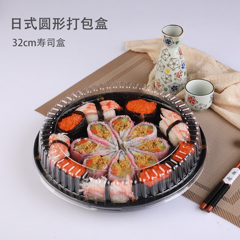 30Stck Runde Sushi Container Bento Sushi Verpackung Kasten Kunststoff Kasten Restaurant Sushi Zubehör Sashimi Platte mit Abdeckung