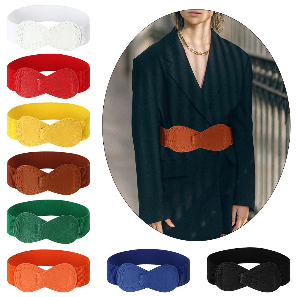 Women Stretch Waistband Bow Waistband Elastic Wide Hook Belt Dress Coat Clothing Decoration Belt