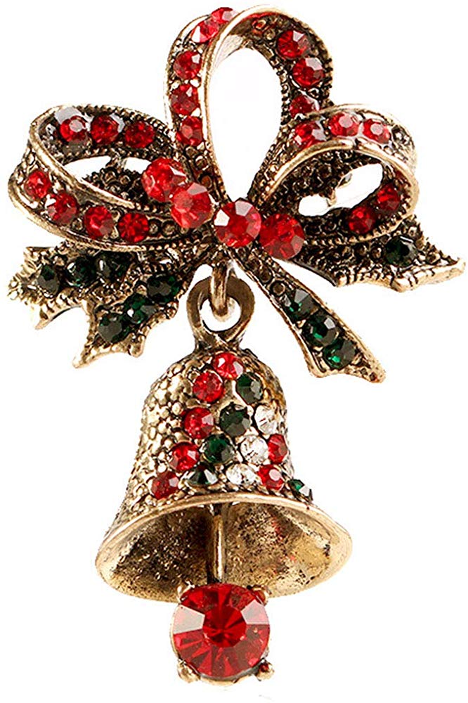 Farverige vintage rhinestones sløjfe juletræ klokker broche til kvinder jule jakkesæt nåle smykker frakke kjole tilbehør: 3