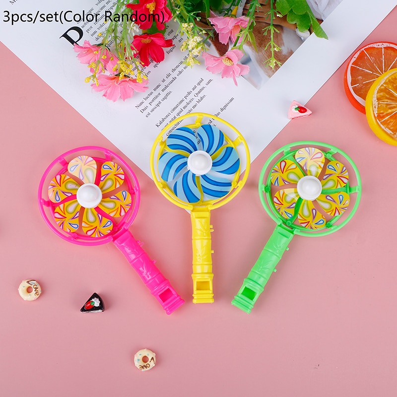Molino de viento de plástico para bebés y niños, juguete infantil de molino de viento pequeño colorido, con mango silbante