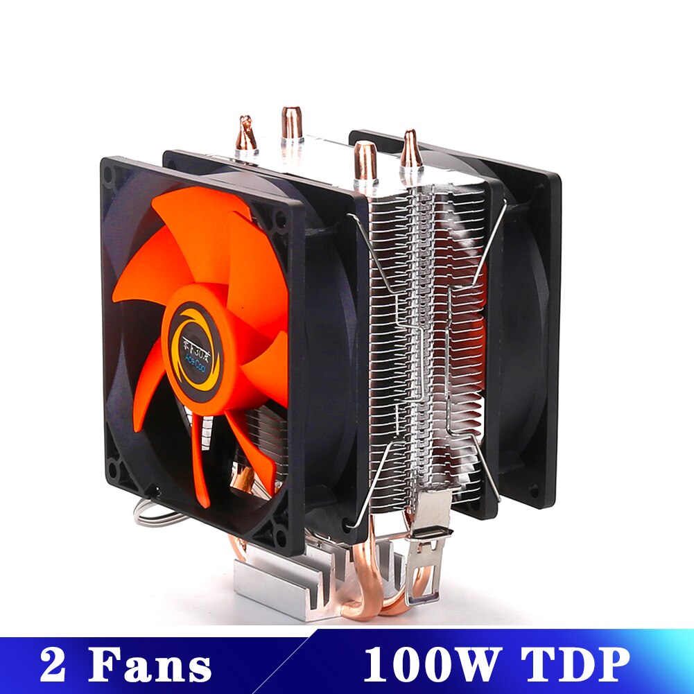 Silent CPU Cooler Fan 90mm 3PIN For Intel LGA 775 1150 1151 1155 1156 1200 1366 AMD AM2 AM3 AM4 Socket Efficient Ventilador: Orange 2FANS