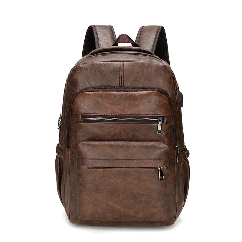 USB Charging Backpack Men PU Leather Bagpack Large Laptop Backpacks Male Mochilas Schoolbag For Teenagers Boys bags: Blue