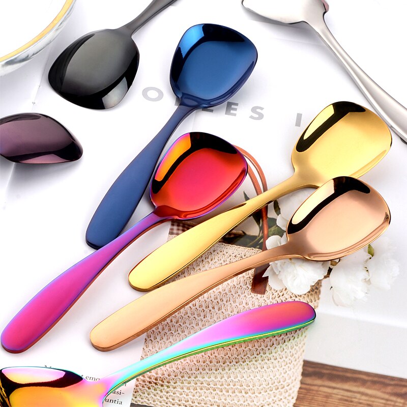 Buyer Star Stainless Steel Square Spoon S M L Rice Spoon Set Dinner Sponn Tableware For Kids &amp; Adult Kitchen Accessory