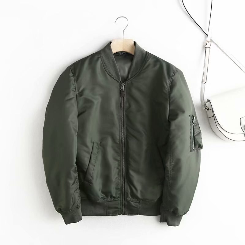 Hwlzltzht Winter Vrouwen Baseball Jassen Casual Basic Jas Rits Losse Bomberjack Vrouwelijke Uitloper Tops Chaqueta Mujer: Army Green / XL