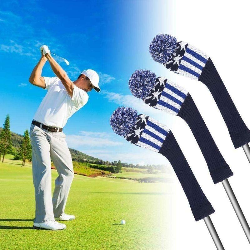 Knitted Pom Pom Golf Wood Head Cover Driver Fairway Hybrid No.1 3 5 Anti-Wrinkle Washable for Men Women Kids