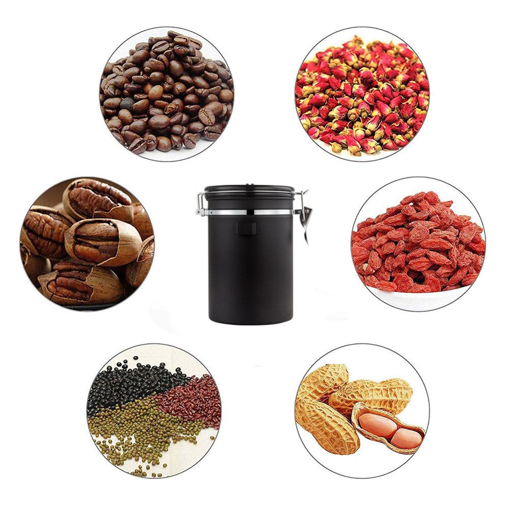 1.8l rustfri stålbeholderbeholder lufttæt kaffekrukke med måleske til ristede kaffebønner te nødder