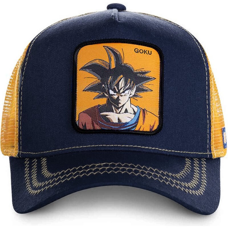 Gorra de malla de Anime, gorra de béisbol de Goku, visera curvada de , Snapback, color azul marino y naranja, nueva ,