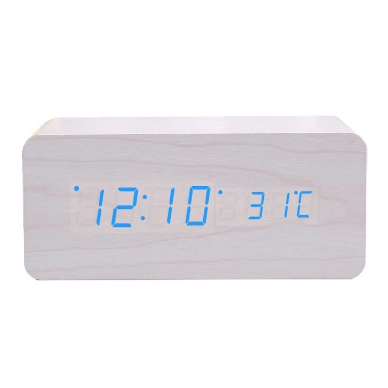 Wood LED Digital Alarm Clock With Phone Wireless Charging Pad Snooze Function Sound Control Adjustable Brightness Alarm Clock: K