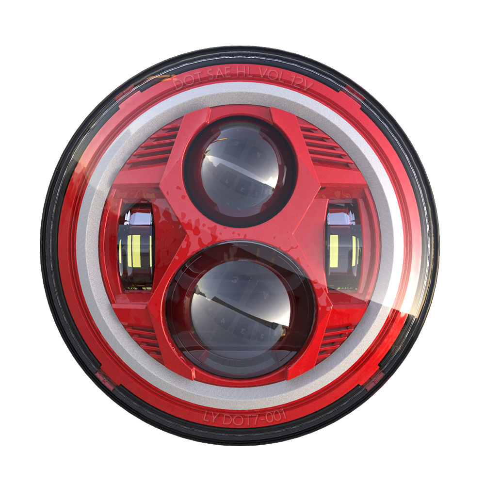 Phare de moto H4 LED rond 7 pouces, pour 93-08 Ducati Monster 1000 600 Halo anneau Amver pour jeep TJ Touring Lada 4x4 Yamaha Niva: Red