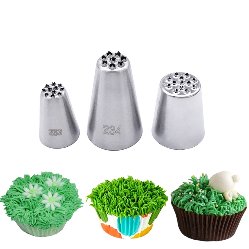 3 Stks/set Rvs Gras Tips Icing Piping Nozzles Fondant Cake Decorating Pastry Sets Gereedschap