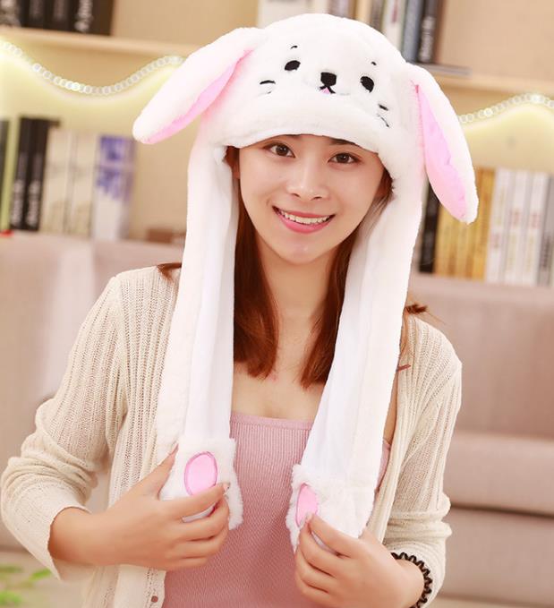 Girls Animals Ear Moving Jumping Hats Children Women Warm Plush Rabbit Winter Caps Kids Cute Bunny Fuzzy Pinch Airbag Funny Hats