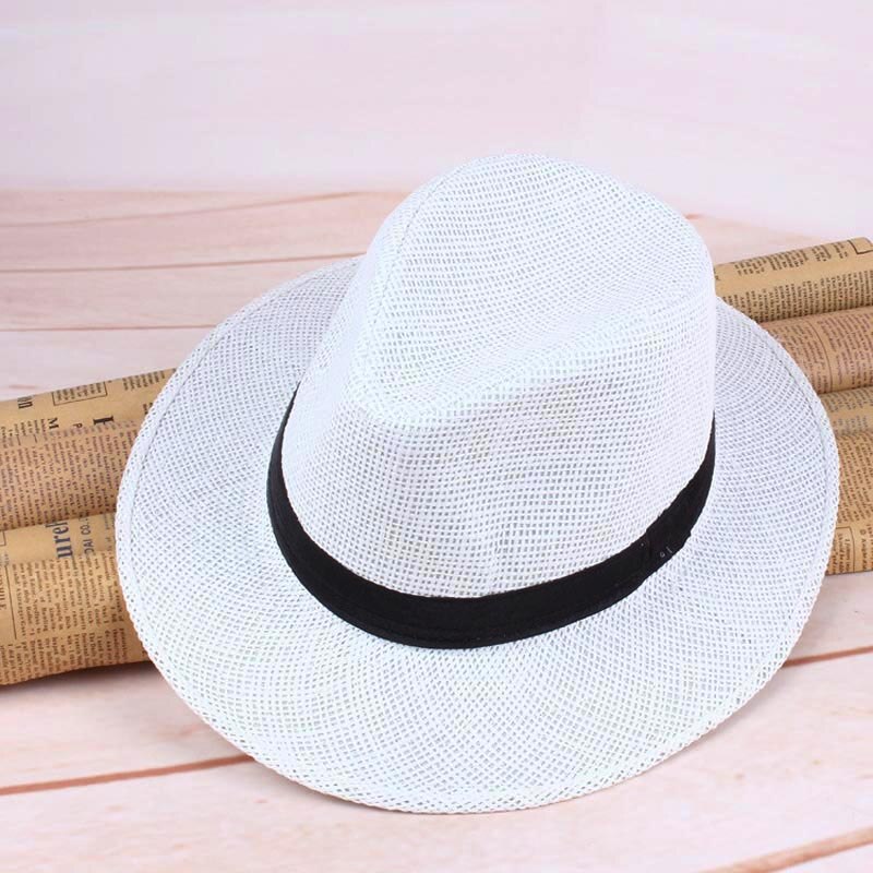 Mænd halm panama hat håndlavet cowboy kasket sommer strand rejse solhat  zj55: Hvid