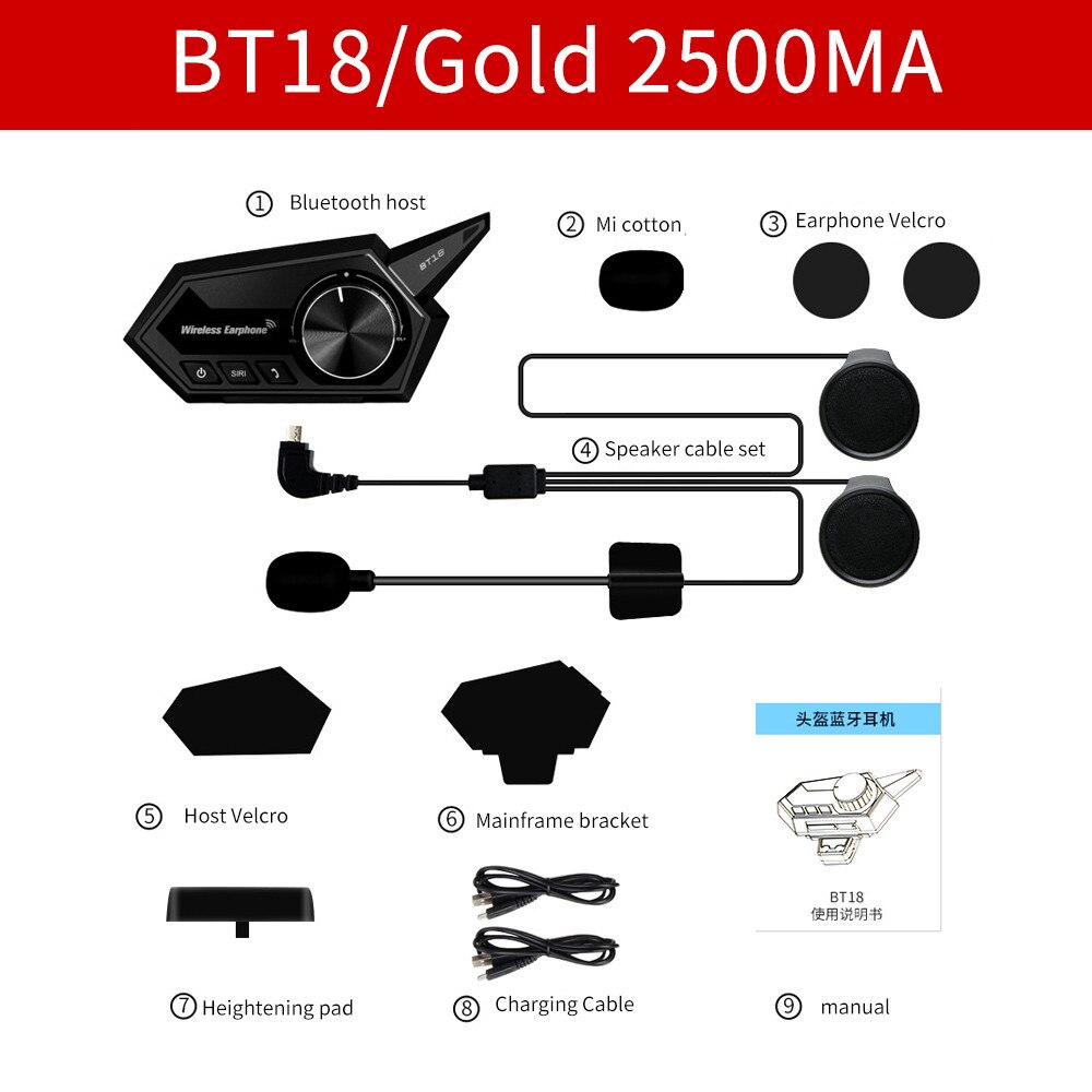 BT-18 Motorhelm Headset Bluetooth Intercom Motorbike Hoofdtelefoon Handsfree Call Bluetooth Intercom Headset: BLACK