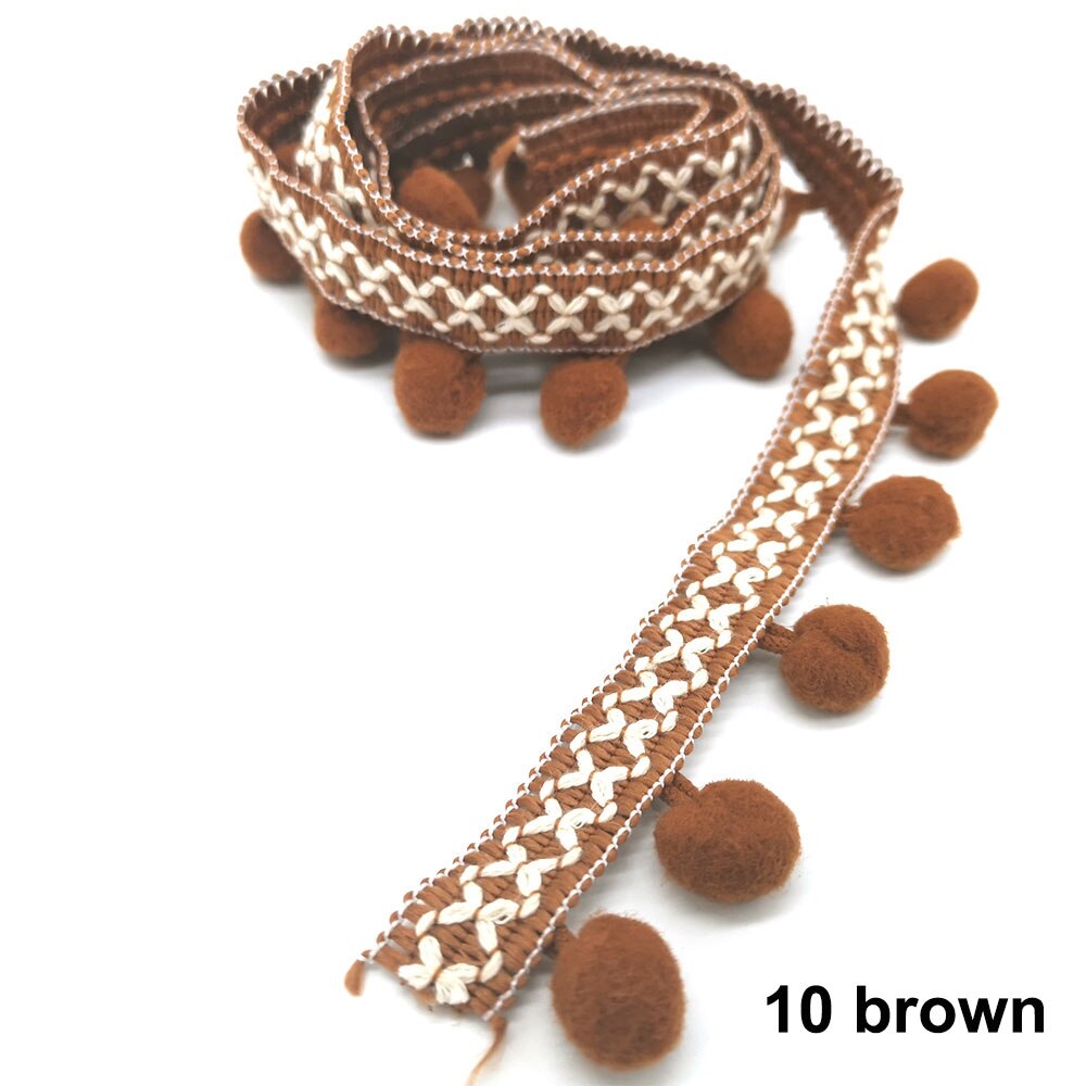 10 Meter Pom Pom trimmen Spitze Stoff NäHenne Zubehör Pompons quaste Trimmen Ball Fransen Band NäHenne Spitze Für DIY Material bekleidung: 10 Braun