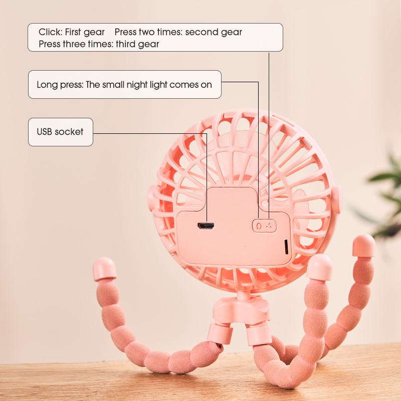 Portable usb desktop folding fan, handheld fan for strollers outdoors, summer silent mode, small multifunctional octopus mini fan