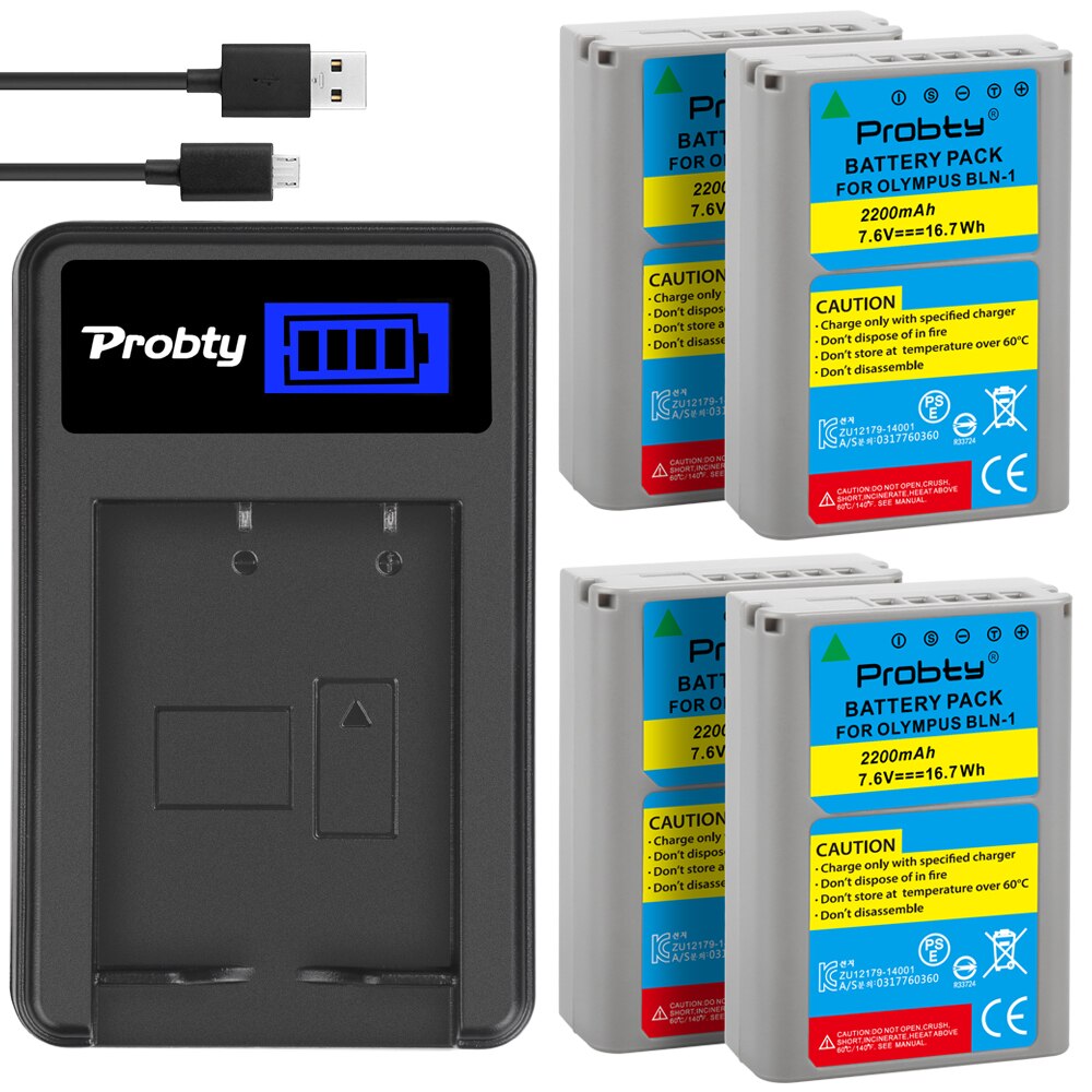 Batería de repuesto de 2200mAh BLN-1 BLN 1 PSBLN1 PS-BLN1 PS BLN-1, Cargador USB LCD de un solo canal para Olympus E-M5, OM-D E: 4BatteryWithCharger