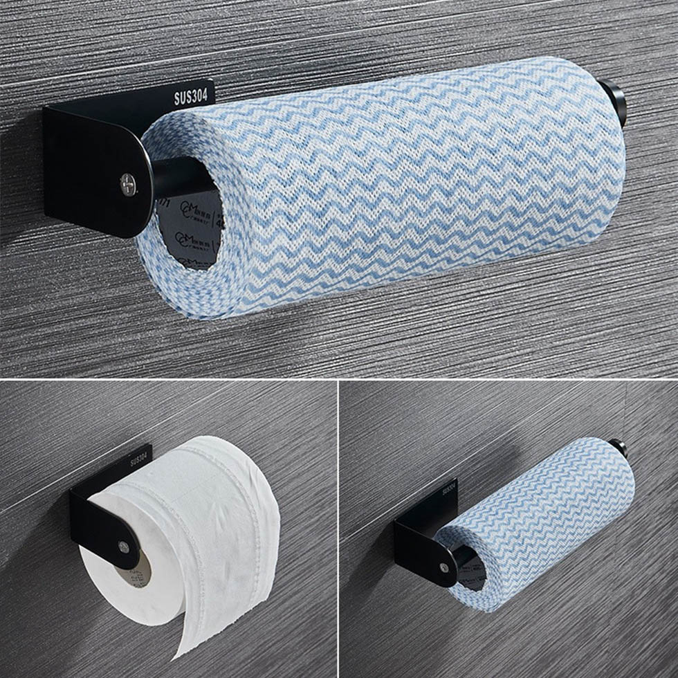 Sort papirholder 304 rustfrit stål håndklædestang tissuestativ til badeværelse køkken wc toiletpapir håndklædeholder