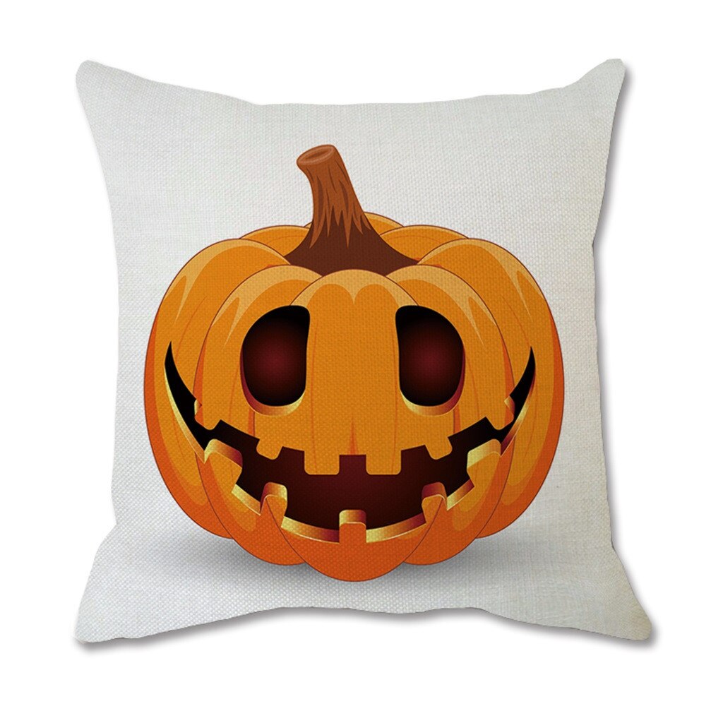 Halloween Pompoen Uitdrukking Afdrukken Katoen Zachte Linnen Wit Sierkussen Case Kussenhoes Thuis Woonkamer Sofa Decoratie