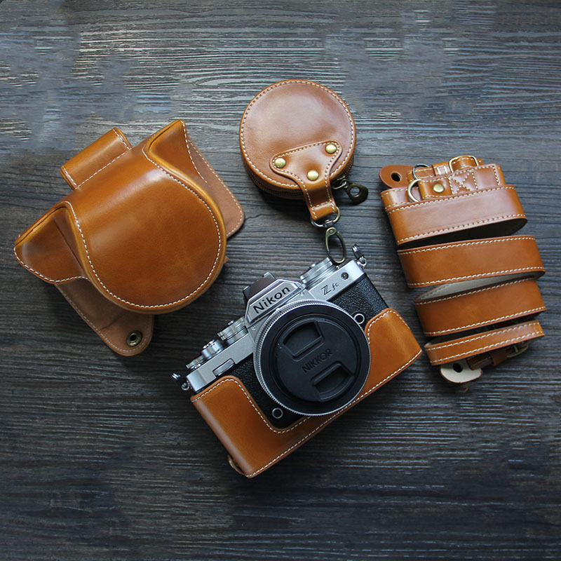Luksus z-fc etui pu læder kamerataske  z50 taske til nikon zfc z-fc  z50 kamerataske åben batterirem mini taske