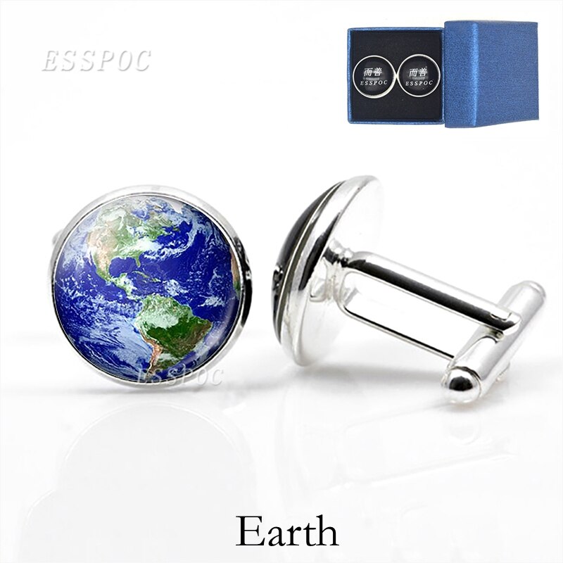Solar- System Mond Mars Schmuck Männer der Manschettenknöpfe für Hemd Silber Überzogene Glas Cabochon Französisch Manschette Manschettenknöpfe Astronomie Schmuck: Erde